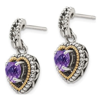 Sterling Silver & 14K Gold Amethyst Heart Dangle Earrings – view 3