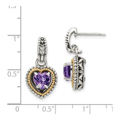 Sterling Silver & 14K Gold Amethyst Heart Dangle Earrings – view 5