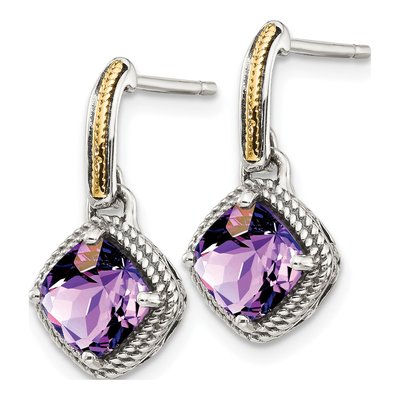 Sterling Silver & 14K Gold Amethyst Dangle Earrings – view 3