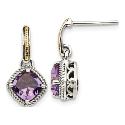 Sterling Silver & 14K Gold Amethyst Dangle Earrings