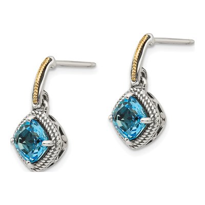 Sterling Silver & 14K Gold Swiss Blue Topaz Dangle Earrings – view 3
