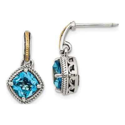 Sterling Silver & 14K Gold Swiss Blue Topaz Dangle Earrings