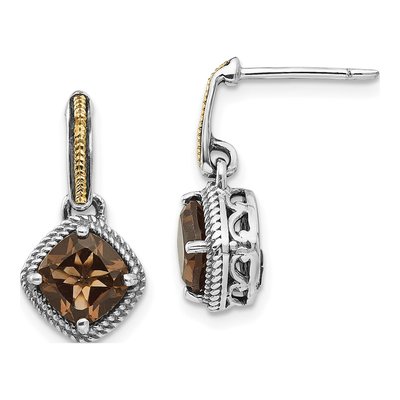 Sterling Silver & 14K Gold Smoky Quartz Dangle Earrings