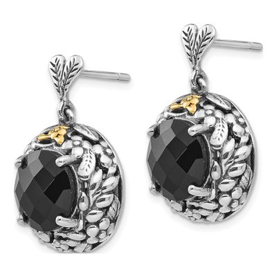 Sterling Silver & 14K Gold Onyx Dangle Earrings – view 3