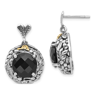 Sterling Silver & 14K Gold Onyx Dangle Earrings