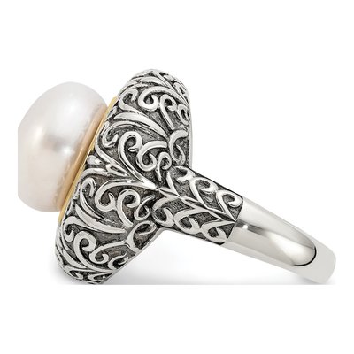 Sterling Silver & 14K Gold Freshwater Cultured Pearl Ring – view 3
