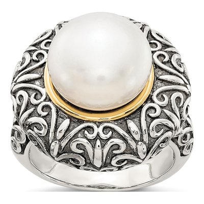 Sterling Silver & 14K Gold Freshwater Cultured Pearl Ring