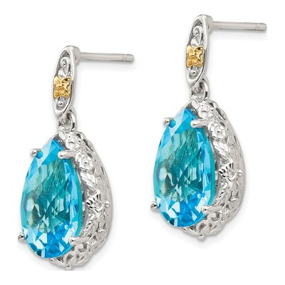 Sterling Silver & 14K Gold Swiss Blue Topaz Pear Dangle Earrings – view 3