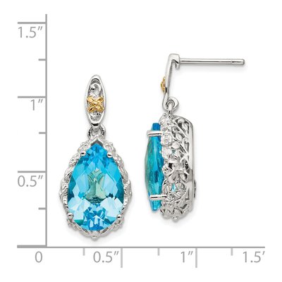 Sterling Silver & 14K Gold Swiss Blue Topaz Pear Dangle Earrings – view 5