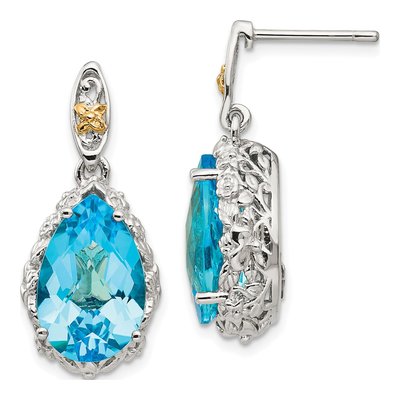 Sterling Silver & 14K Gold Swiss Blue Topaz Pear Dangle Earrings