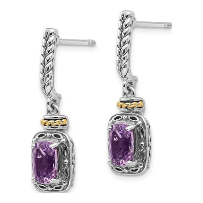 Sterling Silver & 14K Gold Amethyst Dangle Earrings – view 3