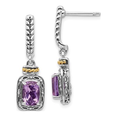 Sterling Silver & 14K Gold Amethyst Dangle Earrings
