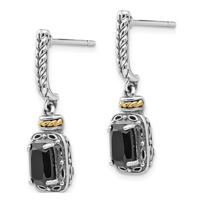Sterling Silver & 14K Gold Onyx Dangle Earrings – view 3