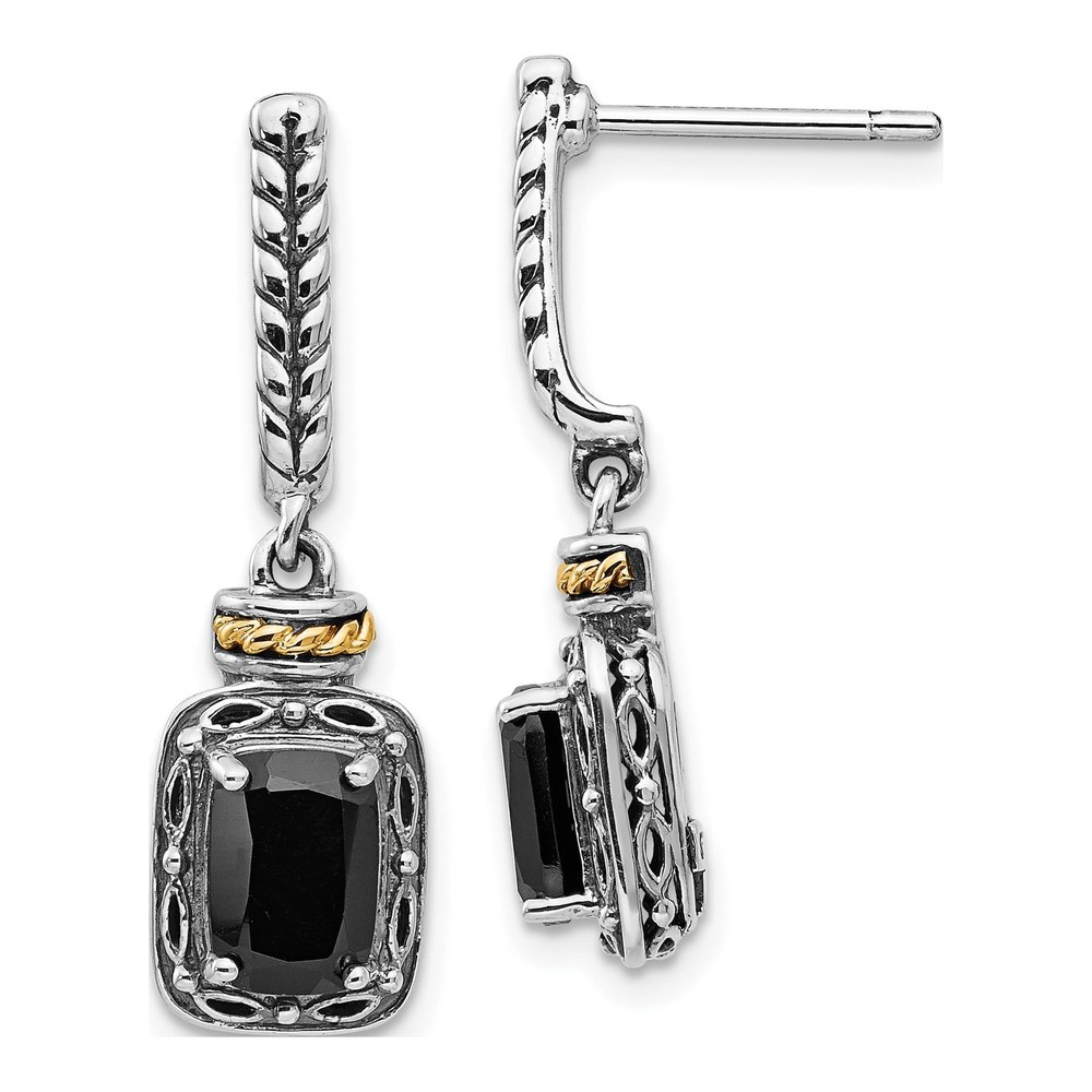 Sterling Silver & 14K Gold Onyx Dangle Earrings