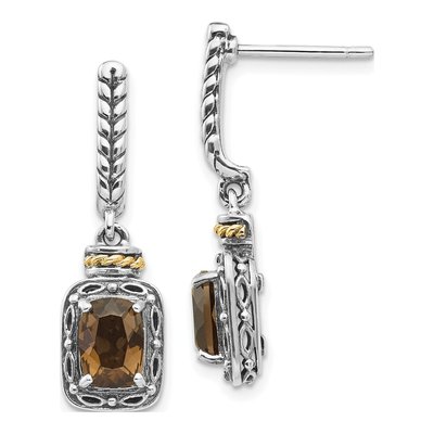 Sterling Silver & 14K Gold Smoky Quartz Dangle Earrings