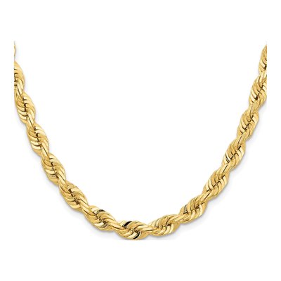 14K Yellow Gold 7mm Diamond-Cut Quadruple Rope Chain – view 3