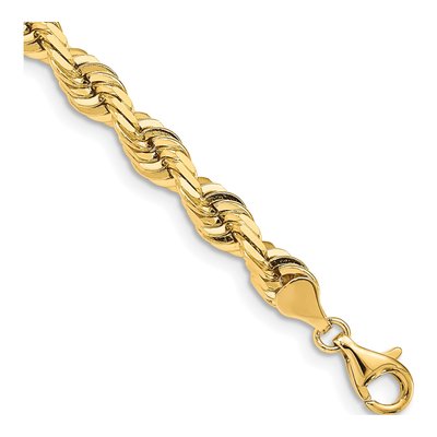 14K Yellow Gold 7mm Diamond-Cut Quadruple Rope Chain Bracelet