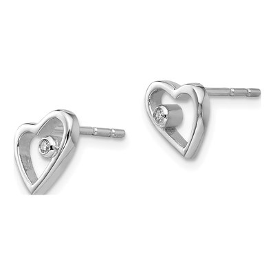 Sterling Silver 1.3mm Round Diamond Open Heart Stud Earrings – view 3