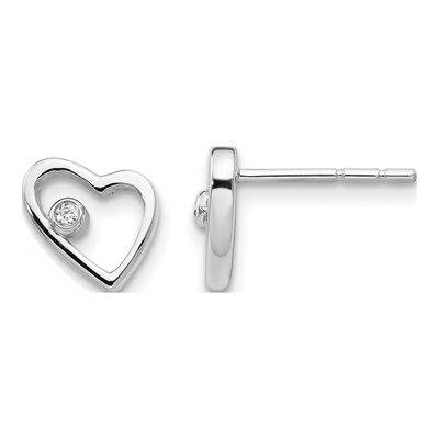 Sterling Silver 1.3mm Round Diamond Open Heart Stud Earrings
