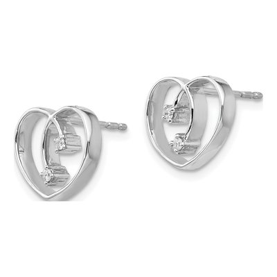 Sterling Silver 1.3mm Round Diamond Heart Stud Earrings – view 3