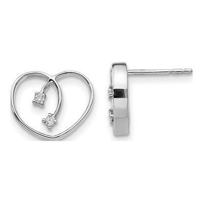 Sterling Silver 1.3mm Round Diamond Heart Stud Earrings