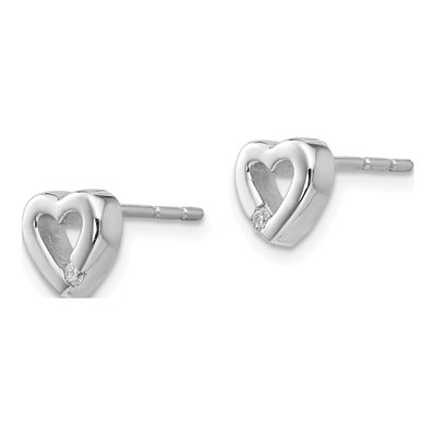 Sterling Silver 1.6mm Round Diamond Heart Stud Earrings – view 3