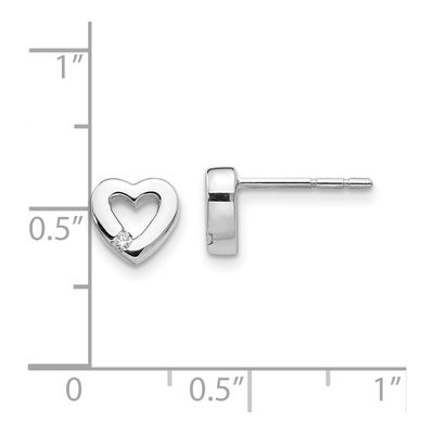 Sterling Silver 1.6mm Round Diamond Heart Stud Earrings – view 5