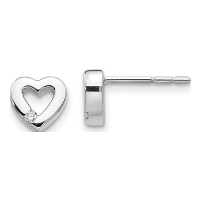 Sterling Silver 1.6mm Round Diamond Heart Stud Earrings