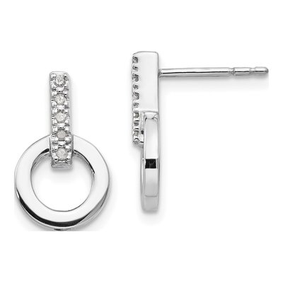 Sterling Silver 1/20 ct tw Diamond Open Circle Dangle Earrings