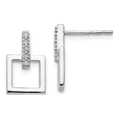 Sterling Silver 1/20 ct tw Diamond Square Dangle Earrings