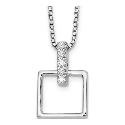 Sterling Silver 1/10 ct tw Diamond Open Square Pendant Necklace