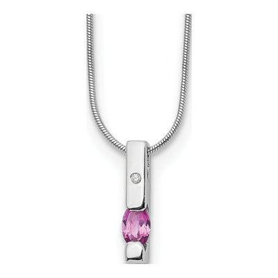 Sterling Silver Pink Tourmaline & Diamond Pendant Necklace