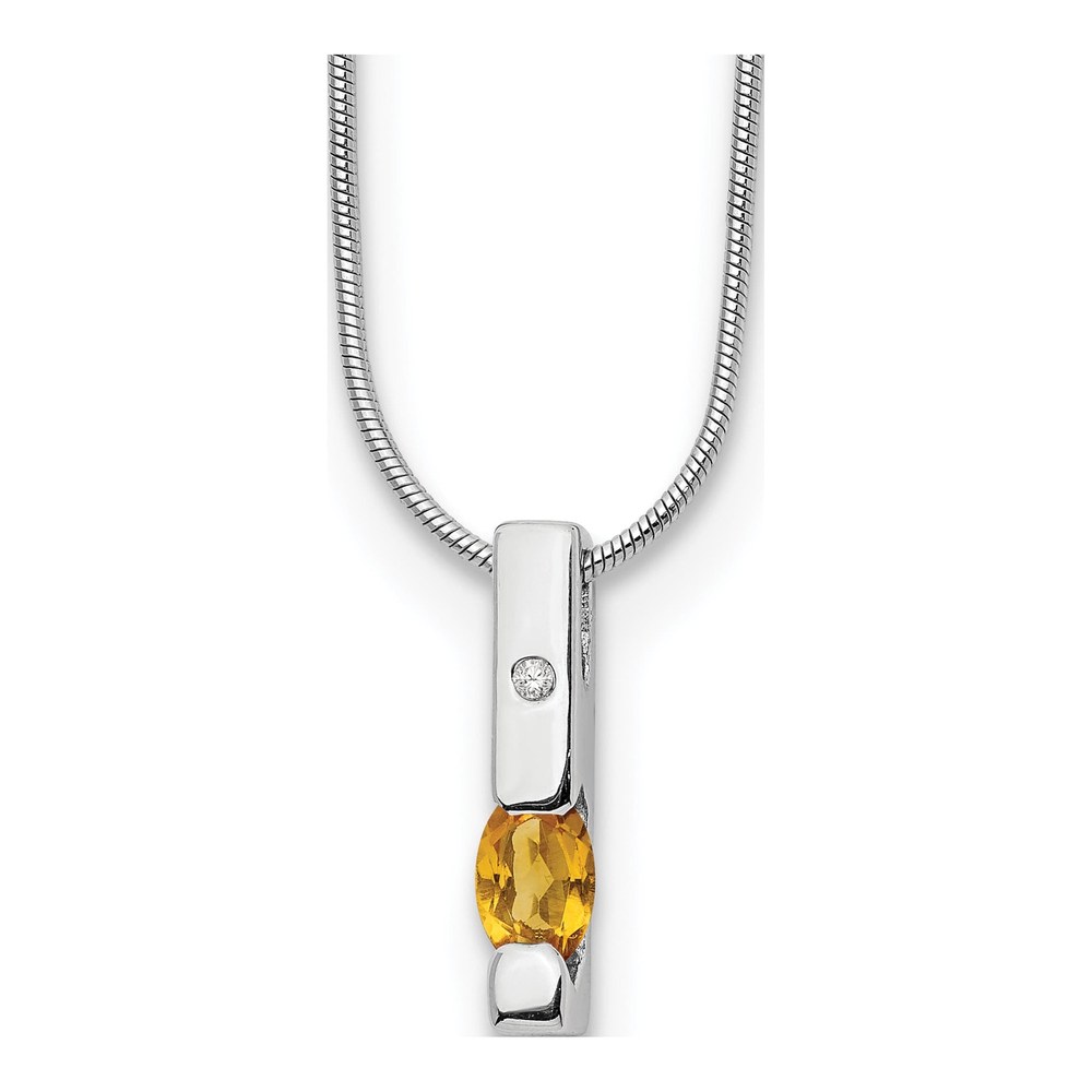 Sterling Silver Diamond & Citrine Necklace, 18 in