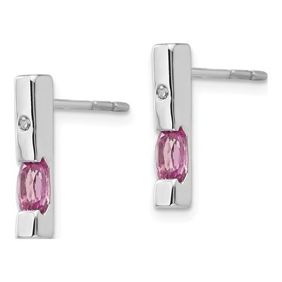 Sterling Silver Pink Tourmaline & Diamond Dangle Earrings – view 3