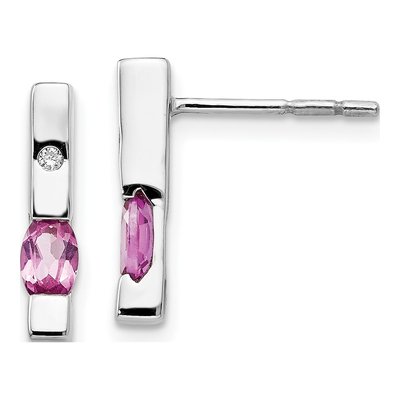 Sterling Silver Pink Tourmaline & Diamond Dangle Earrings