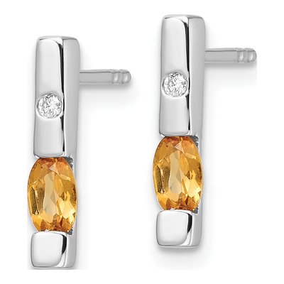 Sterling Silver Citrine & Diamond Dangle Earrings – view 3