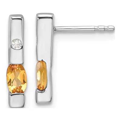 Sterling Silver Citrine & Diamond Dangle Earrings
