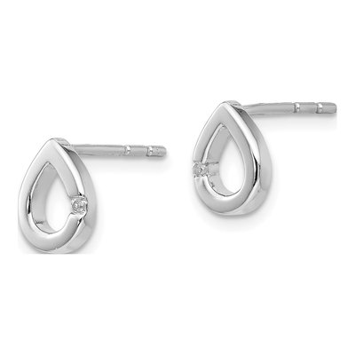 Sterling Silver 1.3mm Round Diamond Teardrop Stud Earrings – view 3