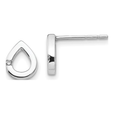 Sterling Silver 1.3mm Round Diamond Teardrop Stud Earrings