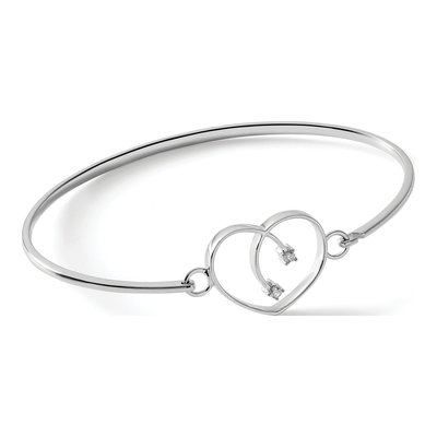 Sterling Silver 1/20 ct tw Diamond Heart Bangle Bracelet – view 8