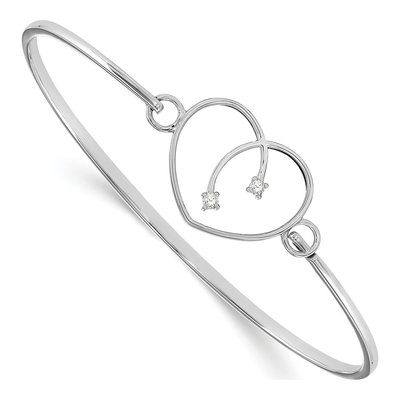 Sterling Silver 1/20 ct tw Diamond Heart Bangle Bracelet