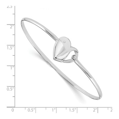 Sterling Silver Diamond Heart Bangle Bracelet – view 3