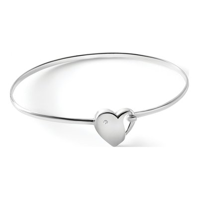 Sterling Silver Diamond Heart Bangle Bracelet – view 8