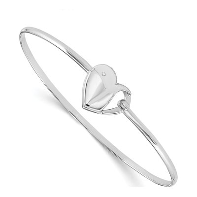 Sterling Silver Diamond Heart Bangle Bracelet