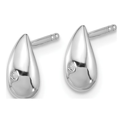 Sterling Silver 1mm Round Diamond Teardrop Stud Earrings – view 3