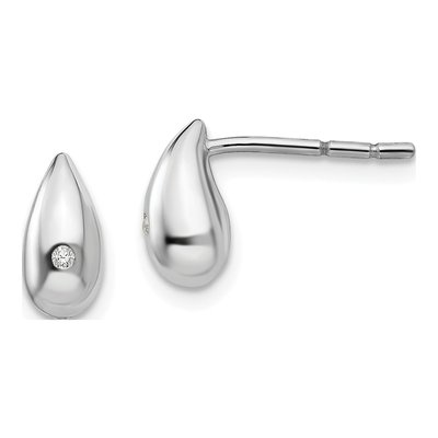 Sterling Silver 1mm Round Diamond Teardrop Stud Earrings
