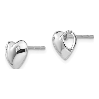 Sterling Silver 1mm Round Diamond Heart Stud Earrings – view 3
