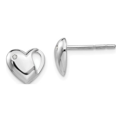 Sterling Silver 1mm Round Diamond Heart Stud Earrings