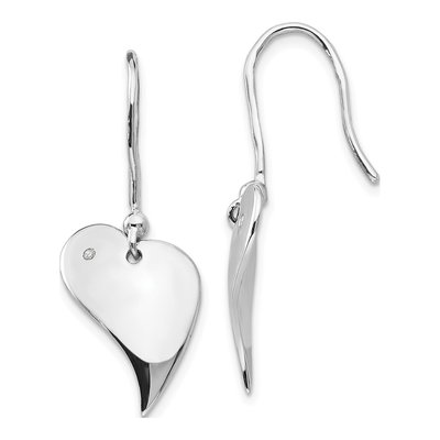 Sterling Silver Diamond Heart Dangle Earrings