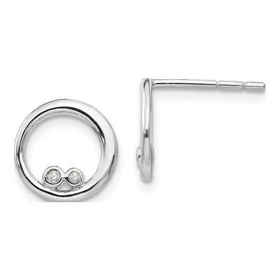 Sterling Silver 1.3mm Round Diamond Open Circle Stud Earrings